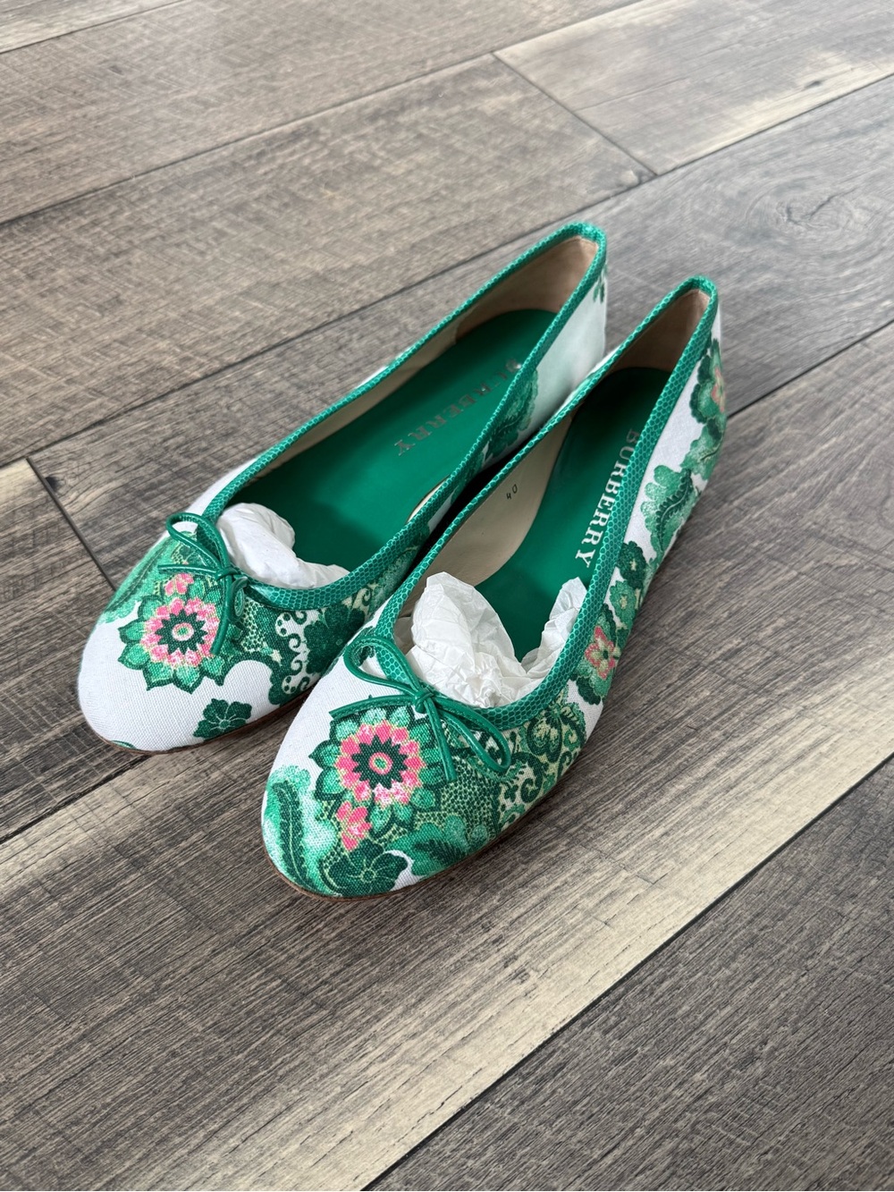 Burberry Green Floral Ballet Flats